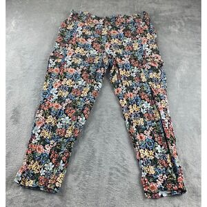 LOFT Floral Print Casual Pants Womens Size L Elastic Waist Colorful Trousers